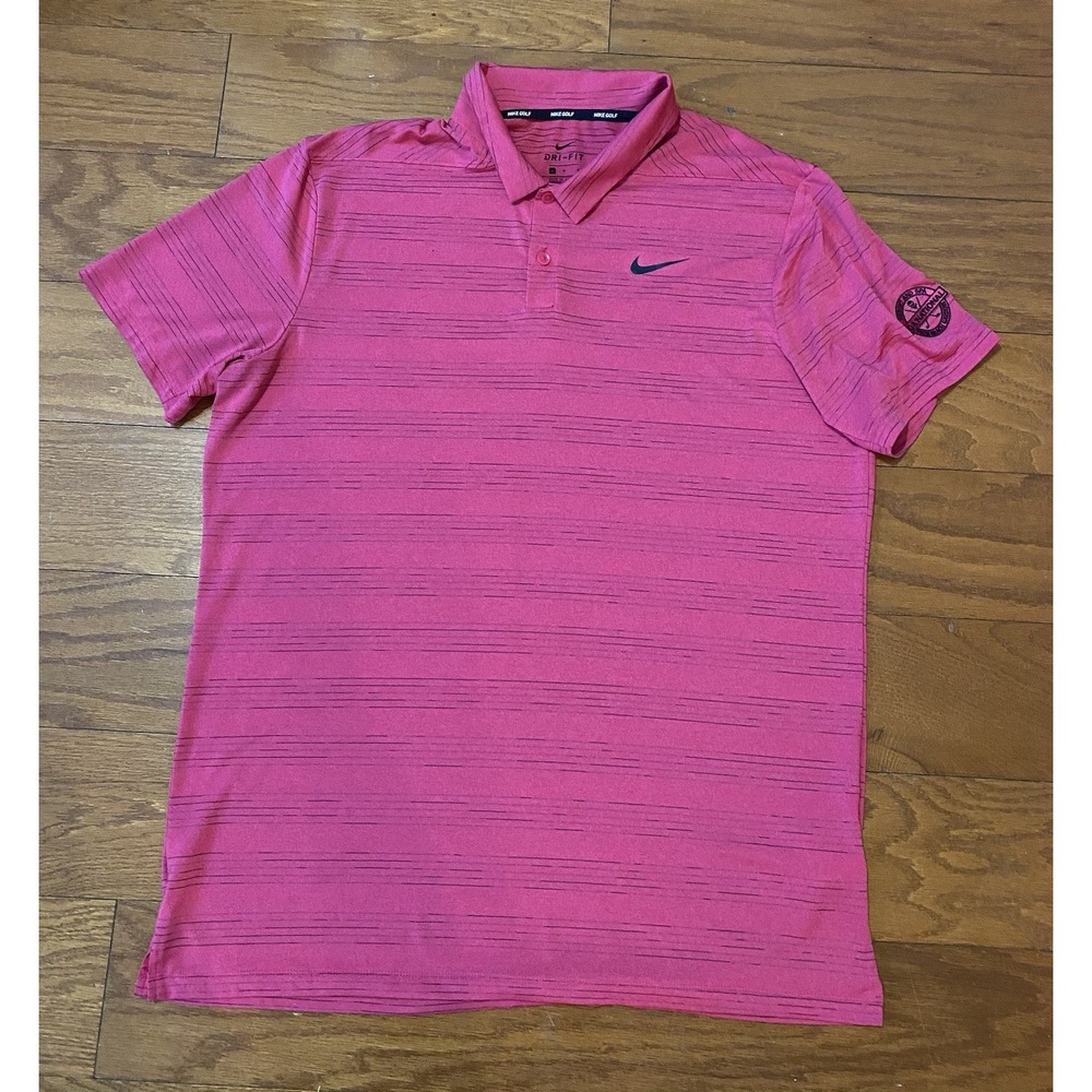 Nike Dri-Fit‎ Mens L Golf Polo Palm Beach Gardens Pink Performance Stretch PGA